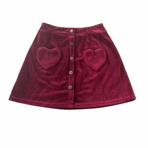 Heart Button-Up Corduroy Skirt - Burgundy
